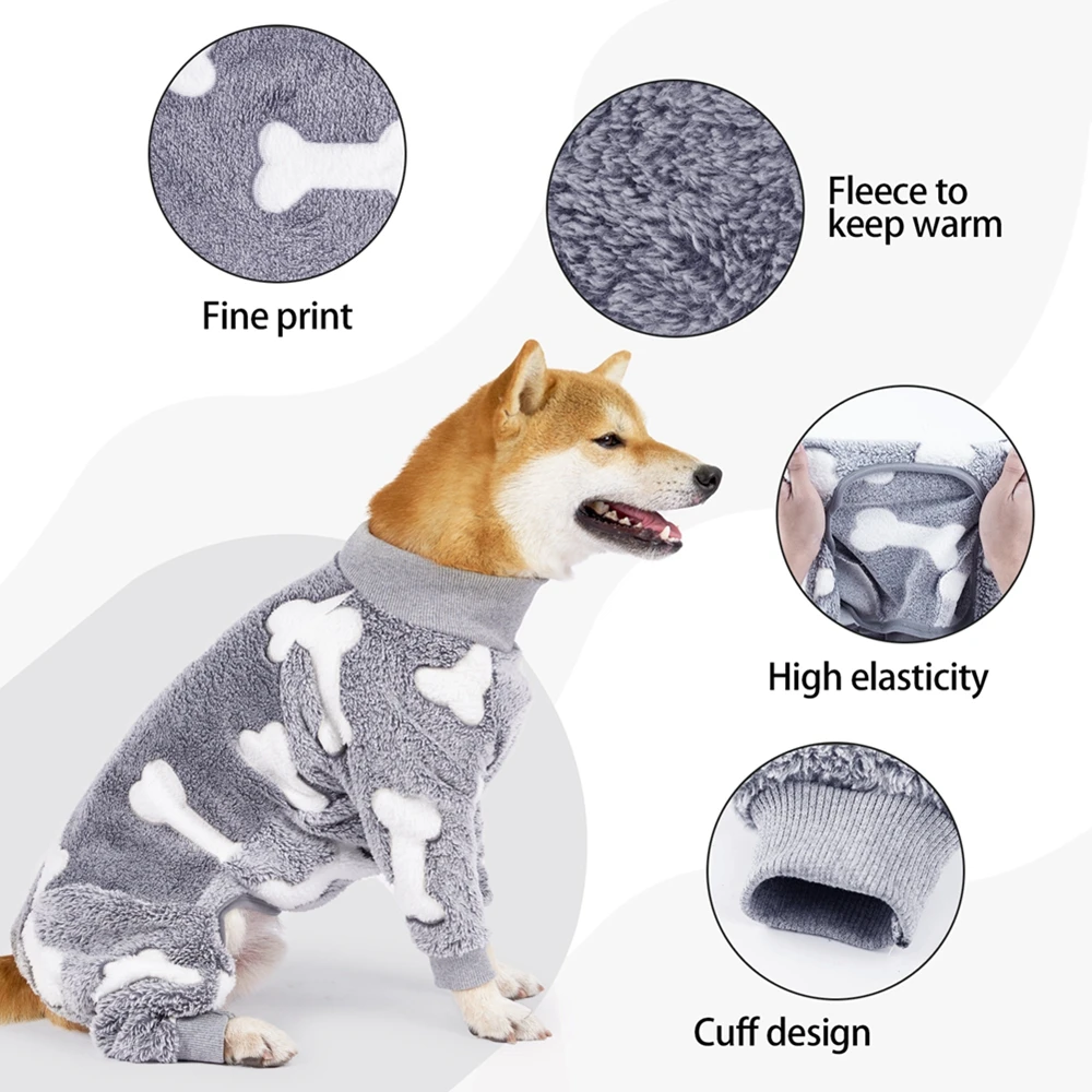 Four Legs Dog Pajamas Puppy Fleece Winter Warm Dog Jumpsuit Cute Pet Clothes Onesies For Medium Large Dogs Labrador Coat - Image 3