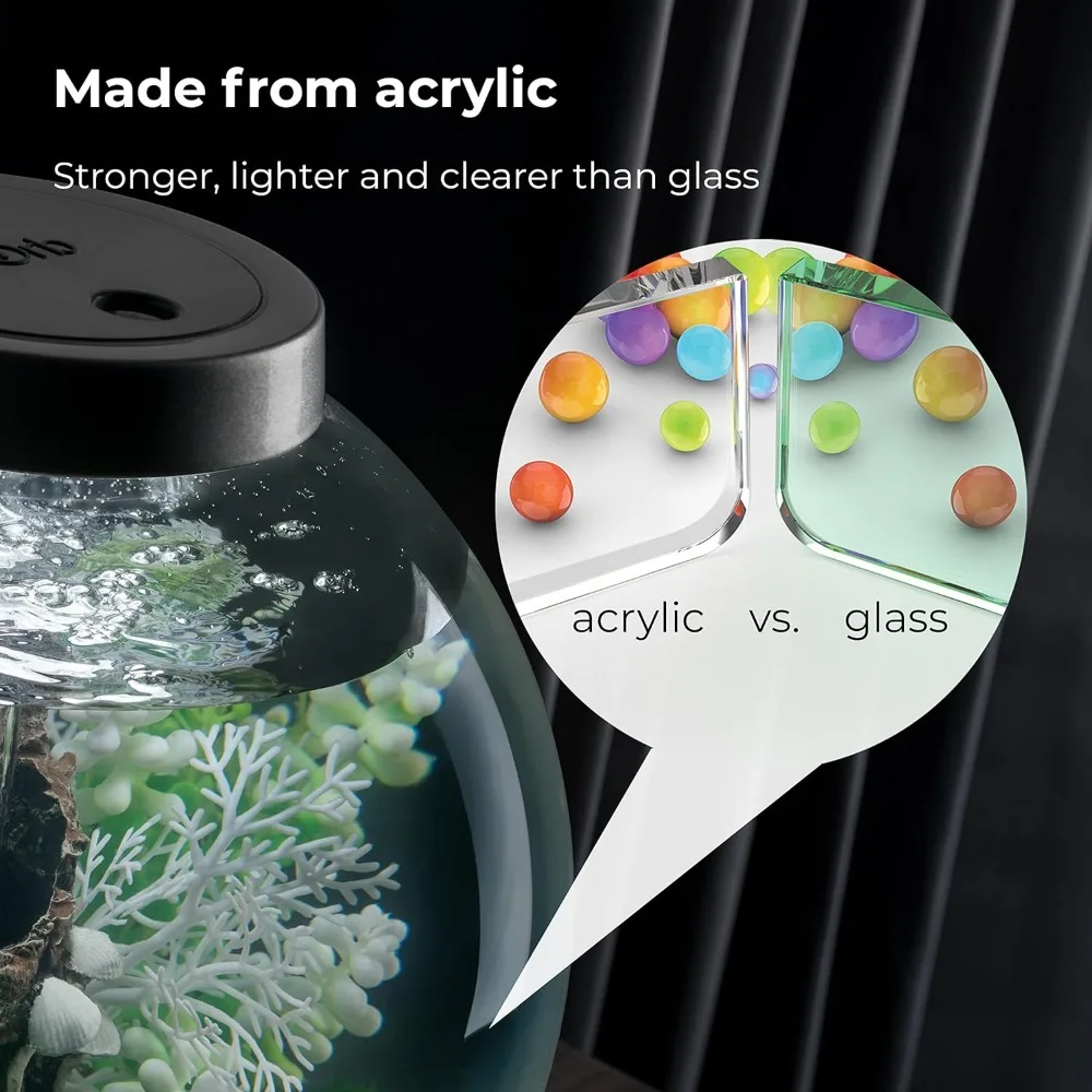 Classic 15 Acrylic 4 Gallon Aquarium With White LED Light Modern Compact Tank for Tabletop or Tabletop Monitor Fishbowl Fish Pet - Image 2