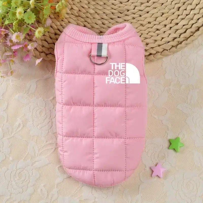 Designer Trendy Dog Clothes Winter Warm Pet Coat with fur inside for Small to Medium Dog with Dog Face Stereo Logo For Chihuahua French Bulldog Havanese Costume