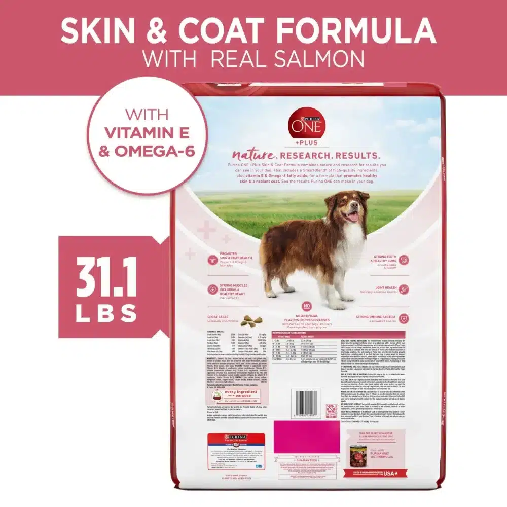 Purina One +Plus Dry Dog Food for Adult Dogs Skin & Coat, High Protein, Real Salmon, 31.1 lb Bag - Image 4