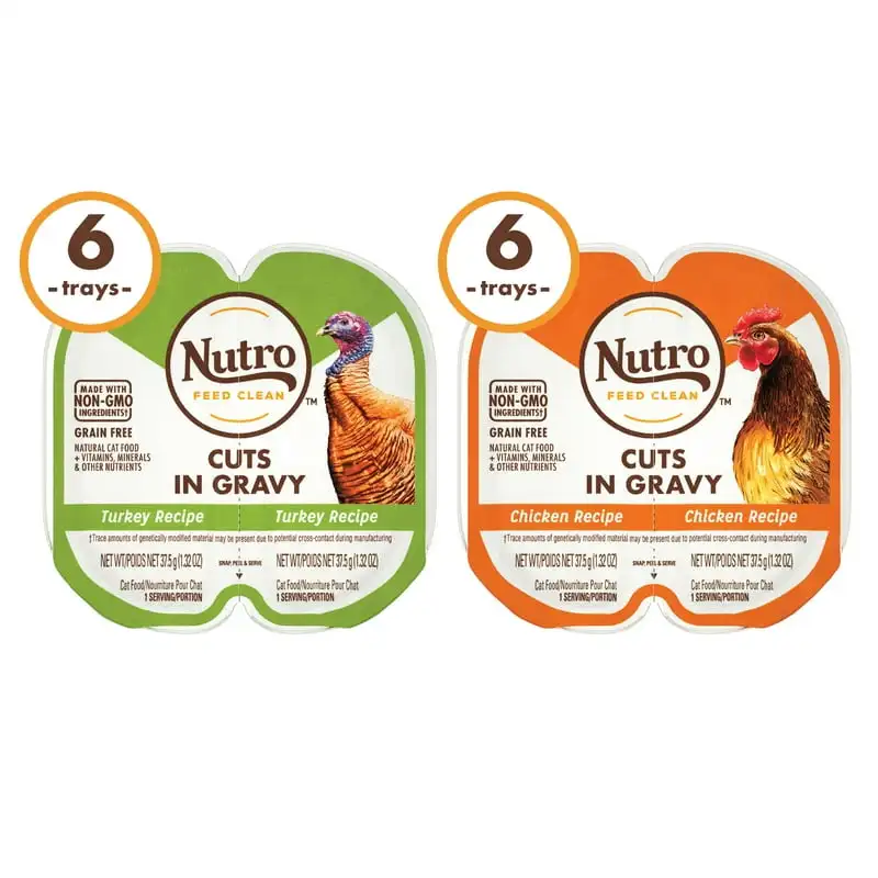 Free Natural Wet Cat Food Cuts in Gravy Turkey Recipe and Chicken Recipe Variety Pack, (12) 2.64 oz. PORTIONS Twin-Pack Trays - Image 3