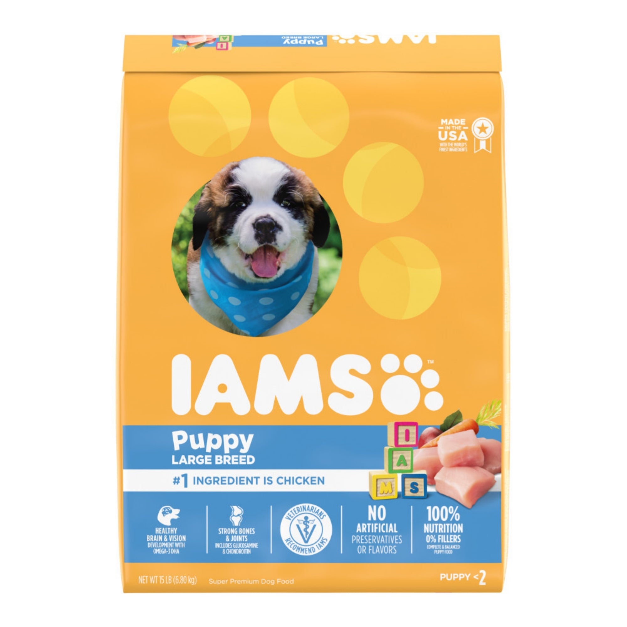 IAMS Smart Large Breed Puppy Dry Dog Food Real Chicken 15lb