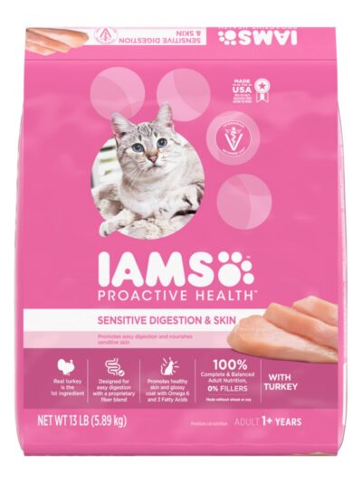 IAMS Proactive Health Sensitive Digestion & Skin Adult Dry Cat Food Turkey 13lb