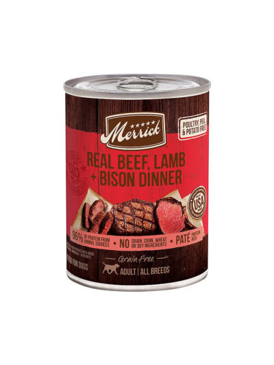 Merrick Dog Grain Free 96% Beef Lamb And Buffalo 12.7 oz.(Case of 12)