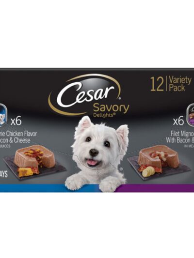 Cesar Loaf & Topper in Sauce Adult Wet Dog Food Variety Pack (Rotisserie Chicken, Filet Mignon) 3.5oz 12pk