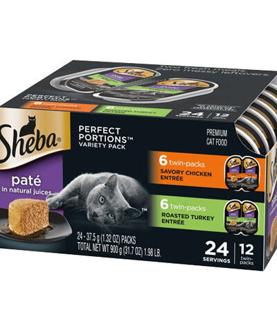 Sheba Perfect Portions Pate Wet Cat Food Variety Pack (Savory Chicken, Roasted Turkey) 2.6oz 12pk