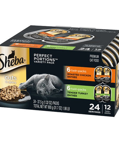 Sheba Perfect Portions Cuts in Gravy Wet Cat Food Variety Pack (Roasted Chicken, Tender Turkey) 2.6oz 12pk