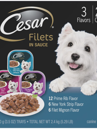Cesar Filets in Gravy Adult Wet Dog Food Variety Pack (Prime Rib, Filet Mignon, New York Strip) 3.5oz 24pk