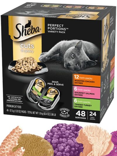 Sheba Perfect Portions Cuts in Gravy Wet Cat Food Variety Pack (Chicken, Salmon, Turkey) 2.6oz 24pk
