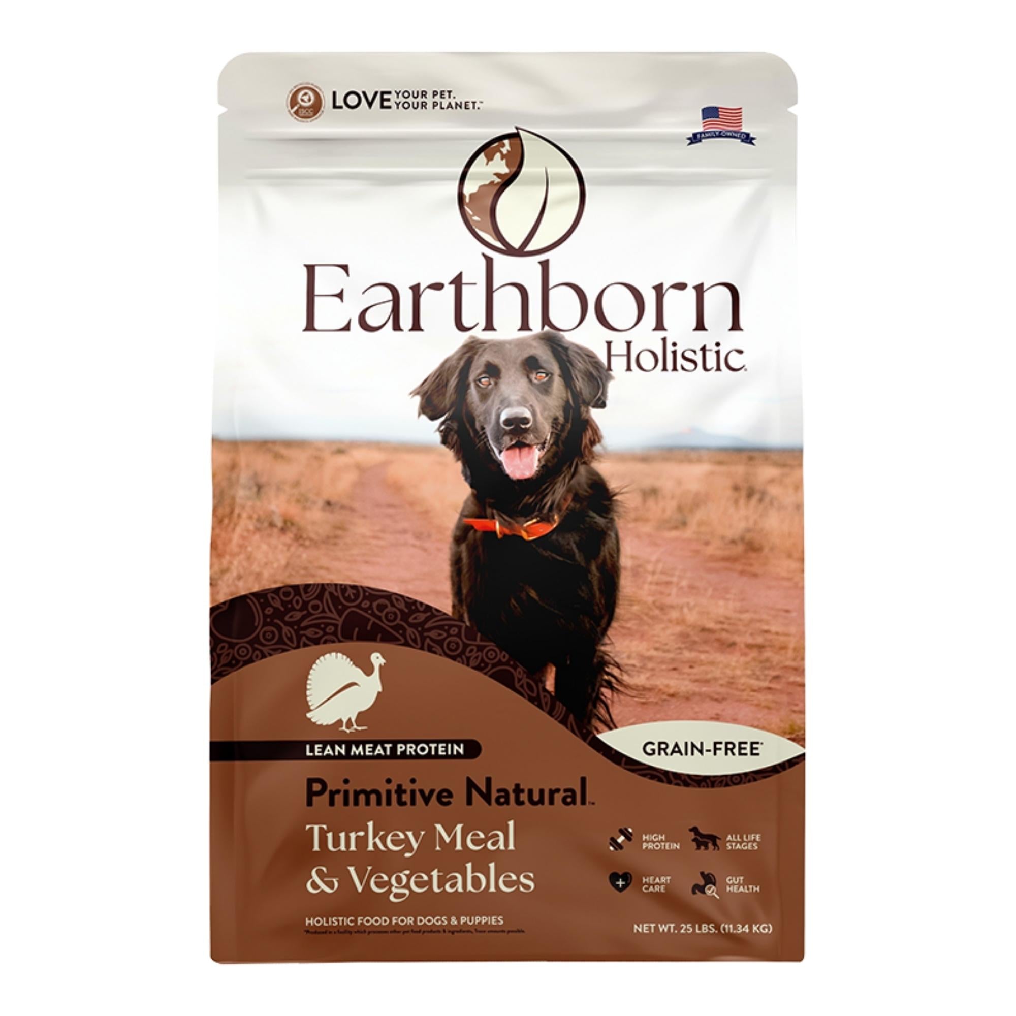 Earthborn Holistic Primitive Natural Grain-Free Dry Dog Food Turkey Meal & Vegetables 25lb