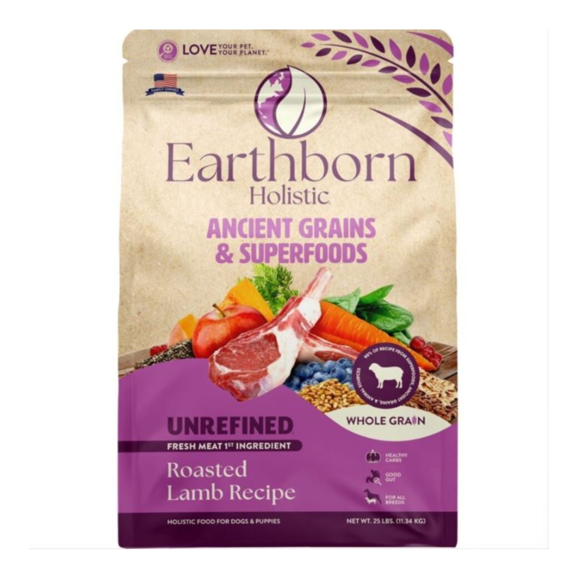 Earthborn Holistic Unrefined Ancient Grains & Superfoods Dry Dog Food Roasted Lamb 25lb