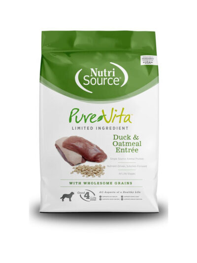 NutriSource PureVita LID Dry Dog Food Duck & Oatmeal EntrÃ©e 25lb