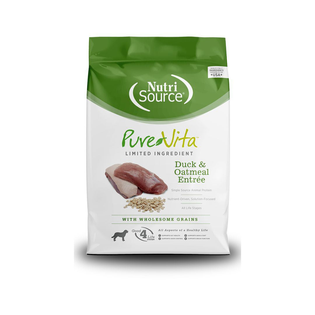 NutriSource PureVita LID Dry Dog Food Duck & Oatmeal Entrée 25lb