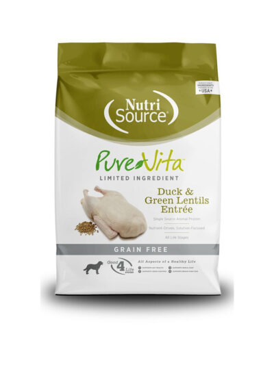 NutriSource PureVita LID Grain Free Dry Dog Food Duck & Green Lentils EntrÃ©e 25lb