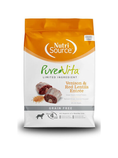 NutriSource PureVita LID Grain Free Dry Dog Food Venison & Red Lentils EntrÃ©e 25lb