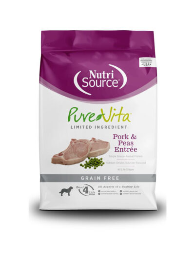 NutriSource PureVita LID Grain Free Dry Dog Food Pork & Peas EntrÃ©e 5lb