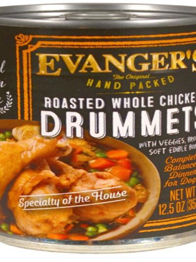Evanger's Hand Packed Wet Dog Food Roasted Chicken Drummet Dinner 12oz 12pk