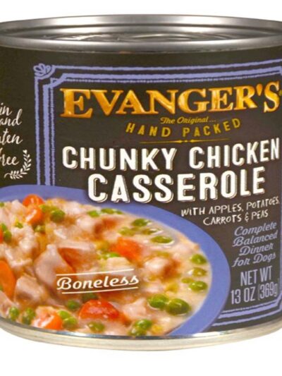 Evanger's Hand Packed Wet Dog Food Chunky Chicken Casserole 12oz 12pk