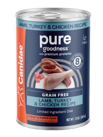 CANIDAE PURE Goodness GrainFree LID Canned Dog Food Elements Formula w/Lamb, Turkey Chicken, 12ea/13 oz