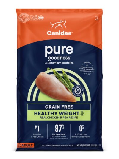 CANIDAE PURE Farm To Bowl GrainFree LID Healthy Weight Dry Dog Food Chicken Pea, 1ea/22 lb