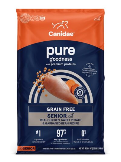 CANIDAE PURE Farm To Bowl GrainFree LID Dry Senior Dog Food Chicken, Sweet Potato Garbanzo Bean, 1ea/22 lb