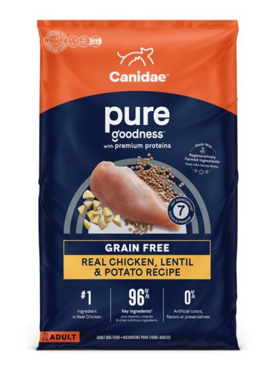 CANIDAE PURE Farm To Bowl GrainFree LID Dry Dog Food Chicken, Lentil Pea, 1ea/4 lb
