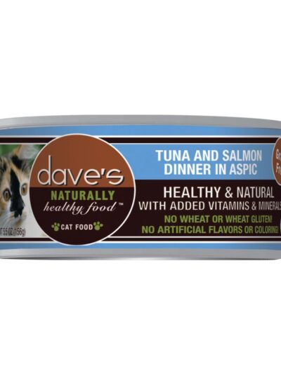 Daves Naturally Healthy Cat Food  Tuna and Salmon Dinner In Aspic 3Oz (Case of 24)
