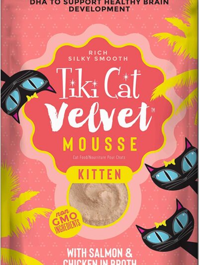 Tiki Pets Cat Velvet Kitten Mousse with Salmon and Chicken in Broth 2.4oz. (Case of 12)