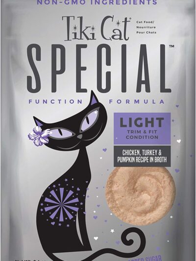 Tiki Pets Cat Special LIGHT Chicken; Turkey and Pumpkin Recipe in Broth 2.4oz. (Case of 12)