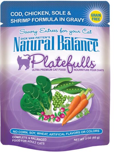 Natural Balance Pet Foods Ultra Platefulls Morsels in Gravy Wet Cat Food Cod, Chicken, Sole & Shrimp in Gravy 24ea/3 oz