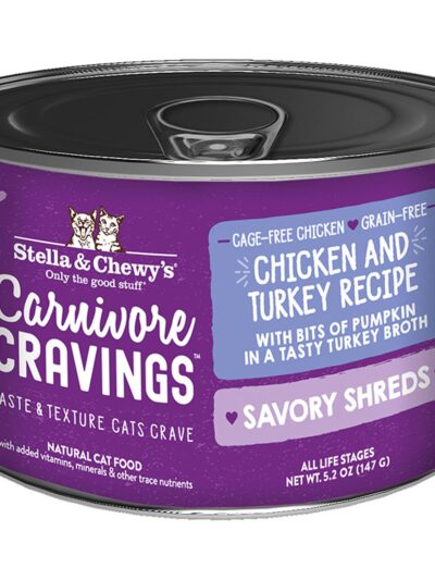 Stella and Chewys Cat Carnivore Cravings Shred Chicken and Turkey 5.2oz. (Case of 24)