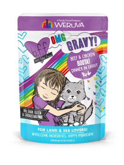 BFF Cat Omg Booya! Beef and Chicken Dinner in Gravy 2.8oz. Pouch (Case of 12)