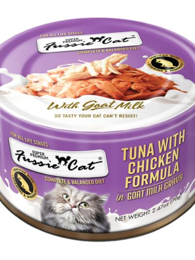 Fussie Cat Premium Tuna with Chicken in Goat milk Gravy 2.47oz. (Case of 24)