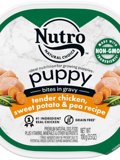 Nutro Products Grain Free Bites in Gravy Puppy Wet Dog Food Tender Chicken, Sweet Potato & Pea 3.5oz 24pk