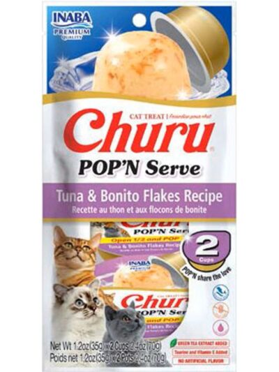Inaba Churu Pop'N Serve Cat Treat Tuna & Bonito Flakes 2.46oz. (Case of 4)