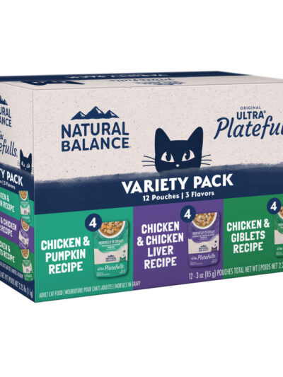 Natural Balance Pet Foods Original Ultra Platefulls Morsels in Gravy Wet Cat Food Pouch Variety Pack (Chicken & Pumpkin, Chicken & Liver, Chicken & Giblets), 2ea/3 oz